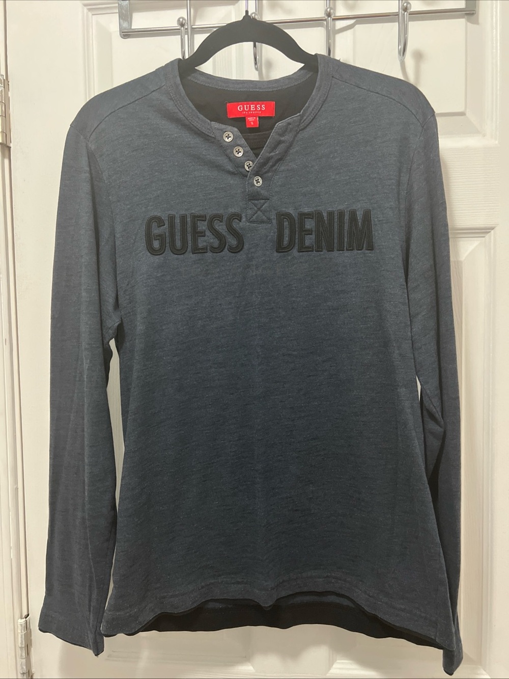 Guess Denim Los Angeles Dark Blue T Shirt Long Sleeve Size Small